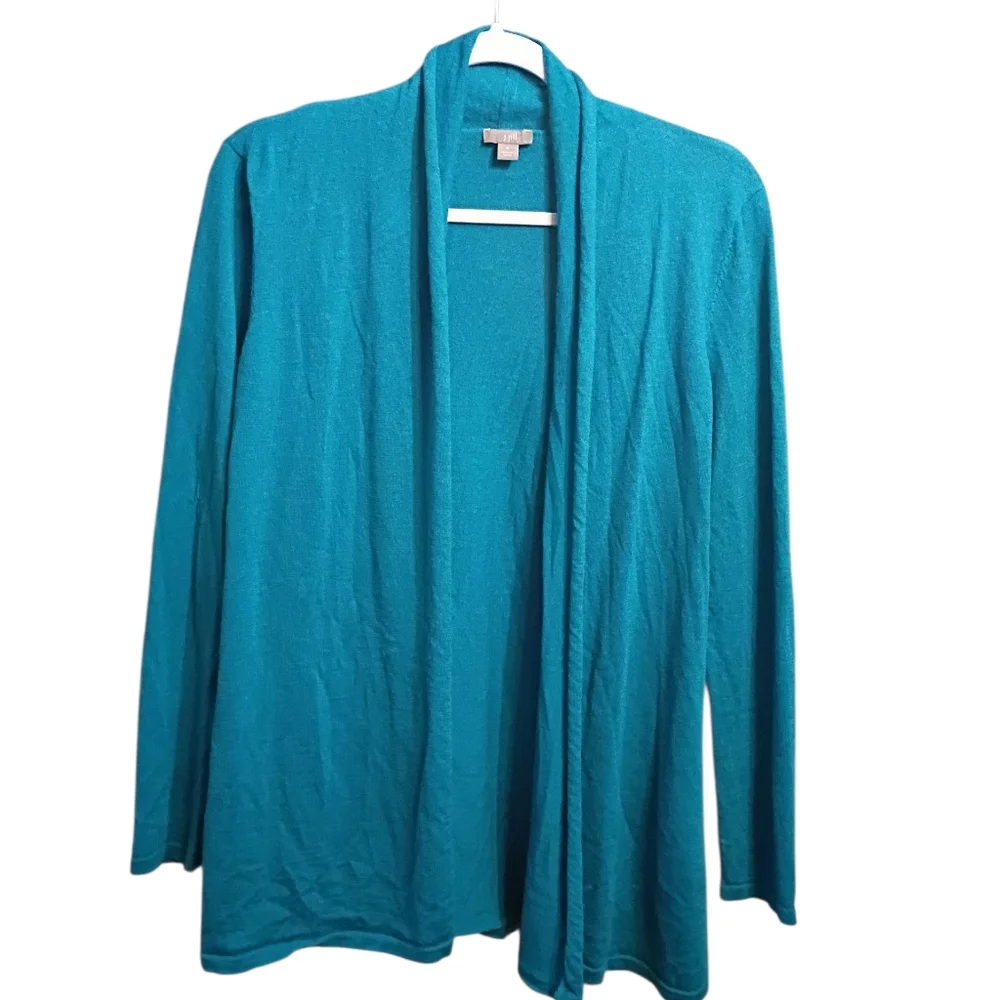 J. Jill 100% Merino Wool Open Cardigan Size Medium Lightweight Sweater Teal